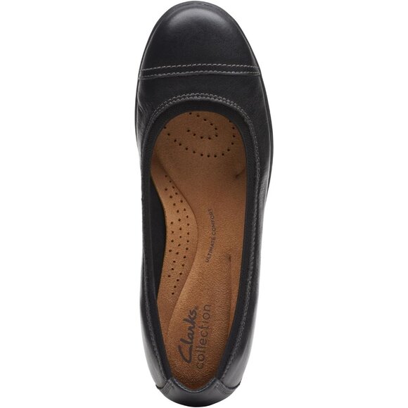 Clarks Womens Black Leather Closed Pointed Toe Meadow Opal Ballet Flat Shoes - Picture 8 of 9